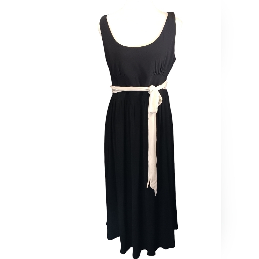 NWT Evan Picone Black With Cream Tie Belt Cocktail Dress Women's Size 10